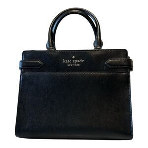 Kate Spade Staci Medium Black Leather Satchel With Strap Authentic EUC
